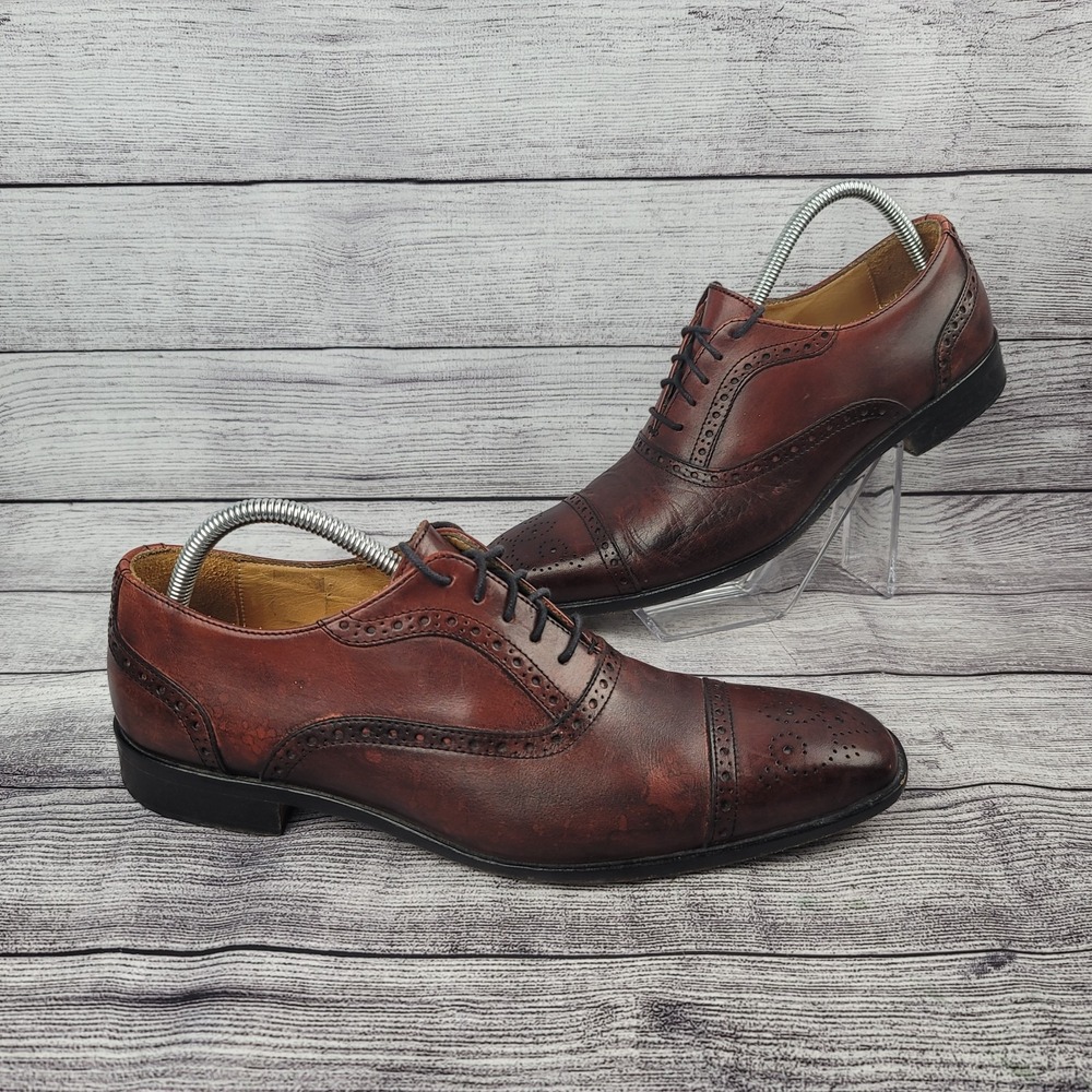 Mercanti Fiorentini Mens Oxford Dress Shoes 9 M Burgundy Wine Chestnut Leather